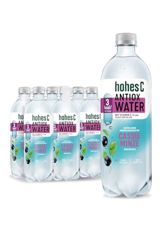 hohes C Antiox Water Cassis Minze (6 x 750ml), Zellschutz mit Vitamin C & Vitamin E, nur 3 kcal/100ml, ohne Zuckerzusatz, ohne Konservierungsstoffe, vegan von Hohes C