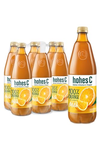 hohes C Milde Orange (6 x 1l), 100% Saft, Orangensaft, Vitamin C, ohne Zuckerzusatz laut Gesetz, weniger Säure, vegan, mit recyceltem PET von Hohes C