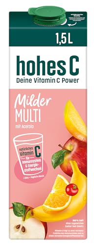 hohes C Milder Multivitamin (1 x 1,5l), 100% Saft, Apfel, Orange, Acerola, Mango, 7 Vitamine, ohne Zuckerzusatz laut Gesetz, weniger Säure, vegan (Packung mit 10) von Hohes C