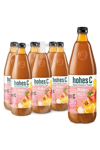 hohes C Milder Multivitamin (6 x 1l), 100% Saft, Apfel, Orange, Acerola, Mango, 7 Vitamine, ohne Zuckerzusatz laut Gesetz, weniger Säure, vegan von Hohes C