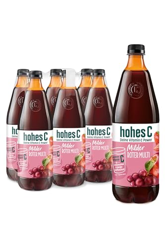 hohes C Milder Roter Multivitamin (6 x 1l), 100% Saft, Apfel, Traube, Schwarze Johannisbeere, Zitrone, 7 Vitamine, ohne Zuckerzusatz, weniger Säure, vegan, mit recyceltem PET von Hohes C