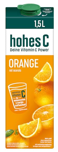 hohes C Orange (1 x 1,5l), 100% Saft, Orangensaft, Acerolasaft, Vitamin C, ohne Zuckerzusatz laut Gesetz, vegan (Packung mit 6) von Hohes C