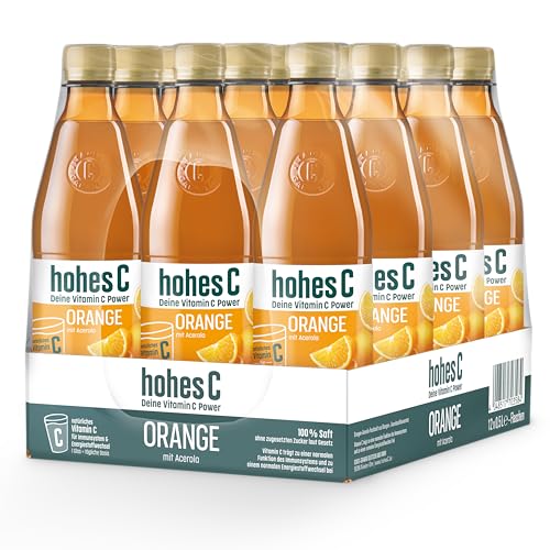 hohes C Orange (12 x 0,5l), 100% Saft, Orangensaft, Acerolasaft, Vitamin C, ohne Zuckerzusatz laut Gesetz, vegan, mit recyceltem PET von Hohes C