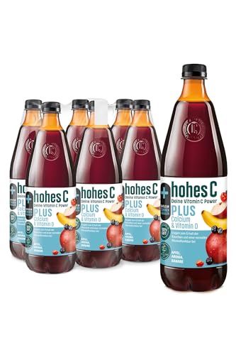 hohes C PLUS Calcium & Vitamin D (6 x 1l), 100% Saft, Apfel, Banane, Vitamin C, PLUS an Calcium und Vitamin D, ohne Zuckerzusatz, vegan, mit recyceltem PET von Hohes C