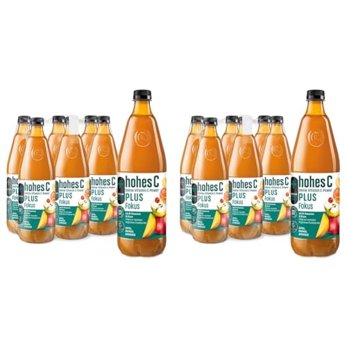 hohes C PLUS Fokus (6 x 1l), 100% Saft, Apfel, Mango, Aprikose, Vitamin C, PLUS an Eisen & B-Vitaminen, ohne Zuckerzusatz laut Gesetz, vegan, mit recyceltem PET (Packung mit 2) von Hohes C