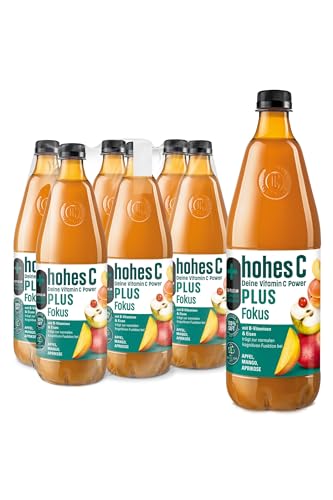 hohes C PLUS Fokus (6 x 1l), 100% Saft, Apfel, Mango, Aprikose, Vitamin C, PLUS an Eisen & B-Vitaminen, ohne Zuckerzusatz laut Gesetz, vegan, mit recyceltem PET von Hohes C