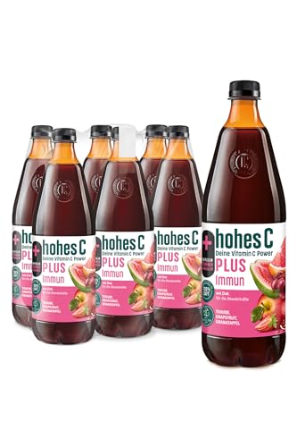 hohes C PLUS Immun (6 x 1l), 100% Saft, Traube, Granatapfel, Grapefruit, Vitamin C, PLUS an Zink, ohne Zuckerzusatz, vegan, mit recyceltem PET von Hohes C