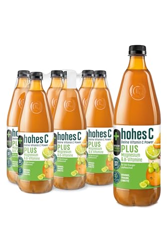 hohes C PLUS Magnesium & B-Vitamine (6 x 1l), 100% Saft, Orange, Traube, Vitamin C, PLUS an Magnesium & B-Vitaminen, ohne Zuckerzusatz laut Gesetz, vegan, mit recyceltem PET von Hohes C