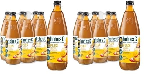 hohes C PLUS Sonnenvitamin D (6 x 1l), 100% Saft, Orange, Apfel, Maracuja, Zitrone, Kaki, Vitamin C, PLUS an Vitamin D, ohne Zuckerzusatz laut Gesetz, vegan, mit recyceltem PET (Packung mit 2) von Hohes C