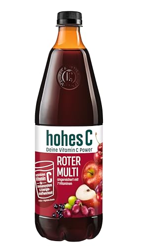 hohes C Roter Multivitamin (1 x 1l), 100% Saft, Apfel, Traube, Zitrone, 7 Vitamine, ohne Zuckerzusatz, mit recyceltem PET von Hohes C