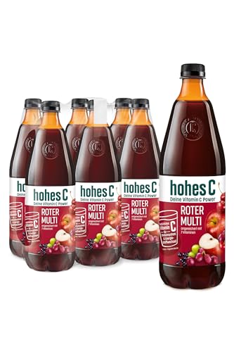 hohes C Roter Multivitamin (6 x 1l), 100% Saft, Apfel, Traube, Zitrone, 7 Vitamine, ohne Zuckerzusatz, mit recyceltem PET von Hohes C