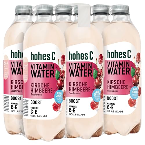 hohes C Vitamin Water Boost Kirsche & Himbeere (6 x 750ml), mehr Energie mit Multivitamin-Komplex: Vitamin C, B6, B12, B3, B5 & B7, nur 6kcal/100ml, ohne Zuckerzusatz & Süßungsmittel, vegan von Hohes C