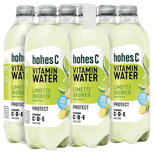 hohes C Vitamin Water Protect Limette & Ingwer (6 x 750ml), für dein Immunsystem: Vitamin C, D, E + Zink, gegen oxidativen Stress, nur 6kcal/100ml, ohne Zuckerzusatz & Süßungsmittel, vegan von Hohes C