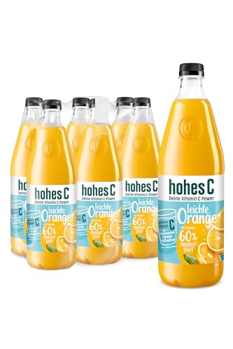 hohes C leichte Orange (6 x 1l), 60% Saft, Orangensaft, Vitamin C, ohne Zuckerzusatz laut Gesetz, vegan, mit recyceltem PET von Hohes C