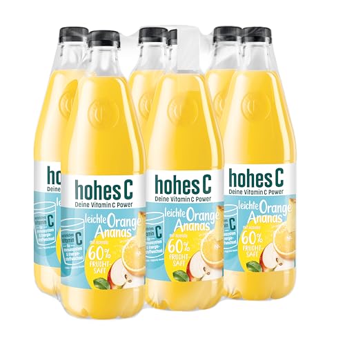 hohes C leichte Orange-Ananas 6x1,0l, Mehrfruchtsaft, 60% Fruchtsaft, 40% weniger Zucker, ohne Zuckerzusatz, ohne künstliche Süßstoffe, mit natürlichem Vitamin C von Hohes C