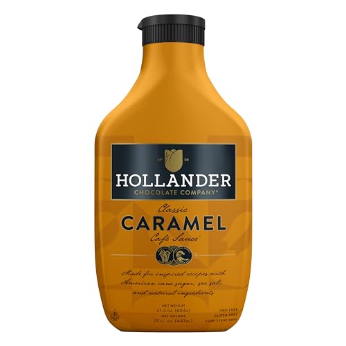 Hollander Karamell-Café-Sauce, gentechnikfrei, Maissirup, Soja/Glutenfrei, 443 ml Quetschflasche, Klappverschluss von Hollander Chocolate