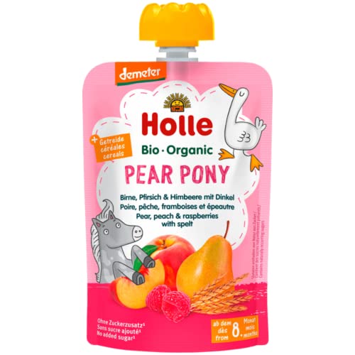 HOLLE Pouchy Pear Pony Birne, Pfirsich & Himbeere mit DInkel (12 x 100g) von Holle