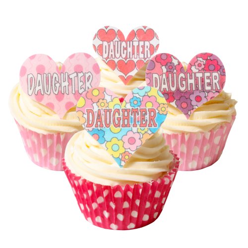 12 Gemischte herzförmige, essbare “Daughter” Kuchendekorationen / 12 Mixed Daughter Heart Shaped Edible Cake Decorations von Holly Cupcakes