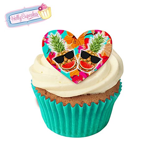 12 Herzkuchendekorationen im Ananasdesign plus 12 frei kleinerenherz! / Pineapple Tropical Kitsch! von Holly Cupcakes