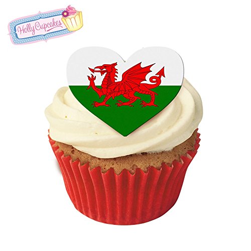 12 Herzkuchendekorationen im Flaggendesign plus 12 frei kleinerenherz: Wales / Welsh Flag Hearts von Holly Cupcakes