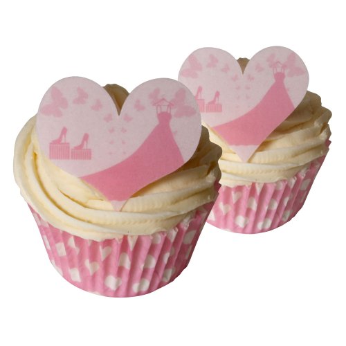 12 Pinkfarbenes Hochzeitskleid Herzförmige Toppers / 12 Pink Wedding Dress Heart Toppers von Holly Cupcakes