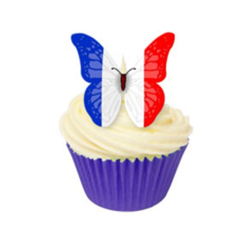 12 Schmetterlinge aus essbarem Papier mit Fahnenmuster: Frankreich / 12 French Flag Butterflies von Holly Cupcakes