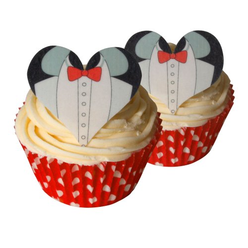 12 Smoking Herzförmige Toppers / 12 Tuxedo Heart Toppers von Holly Cupcakes