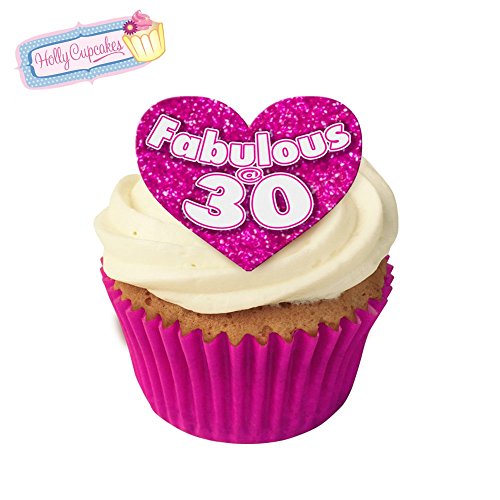 12 essbare "Fabulous at 30!"-Kuchendekorationen, plus 12 frei kleineren "30" herzen! von Holly Cupcakes