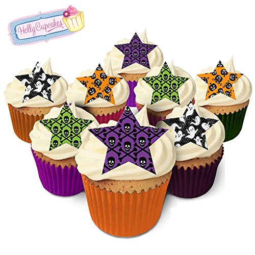 12 essbare Sterne-Kuchendekorationen im Halloween design, plus 12 frei kleinerensterne! / 24 Halloween Design Stars von Holly Cupcakes