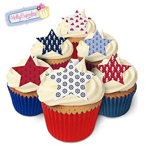 12 essbare Sterne-Kuchendekorationen im nautisch design, plus 12 frei kleinerensterne! / 24 Nautical Design Stars von Holly Cupcakes