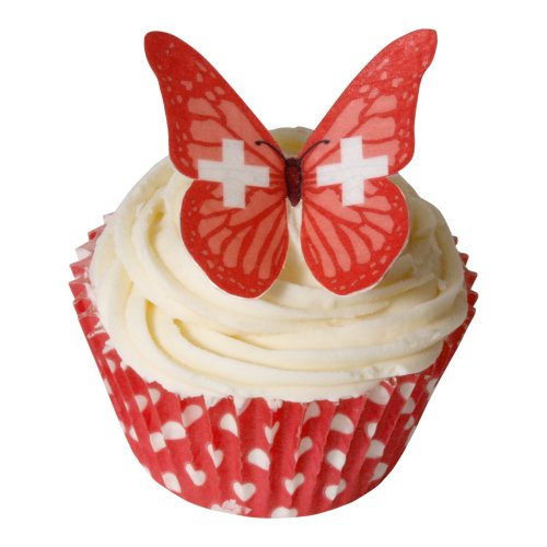 24 Schweizer Flagge Essbare Oblaten Schmetterlinge/24 Swiss Flag Butterflies von Holly Cupcakes