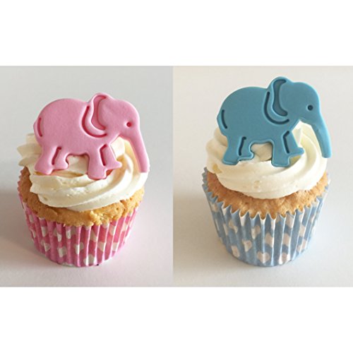 6 Handgemachte Kuchendekorationen aus Zucker: 3 Rosa Elefanten & Blaue Elefanten / 3 Pink & 3 Blue Elephants von Holly Cupcakes