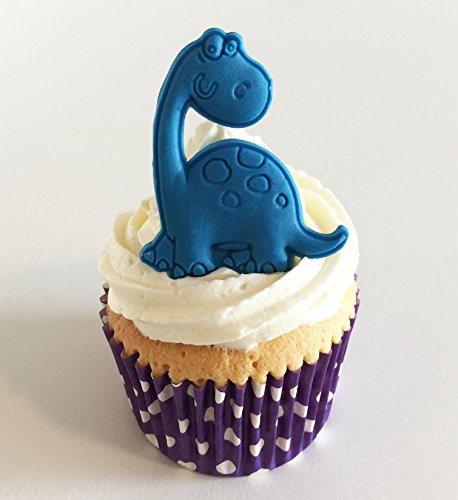 6 Handgemachte Kuchendekorationen aus Zucker: Blaue Dinosaurier / 6 Blue Sugar Dinosaurs von Holly Cupcakes