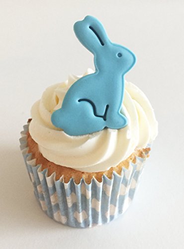 6 Handgemachte Kuchendekorationen aus Zucker: Blaue Kaninchen / Blue Rabbits von Holly Cupcakes