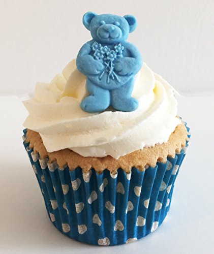 6 Handgemachte Kuchendekorationen aus Zucker: Blaue Teddybären / 6 Blue Teddybears von Holly Cupcakes