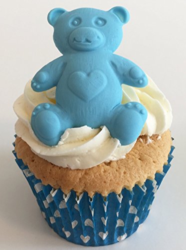 6 Handgemachte Kuchendekorationen aus Zucker: Große Teddybären / 6 Large Baby Blue Teddy Bears von Holly Cupcakes