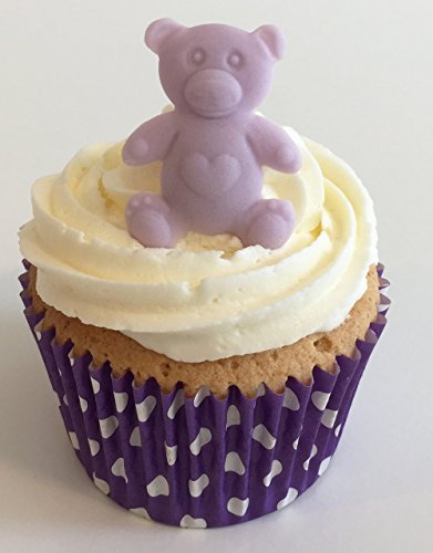 6 Handgemachte Kuchendekorationen aus Zucker: Kleine Teddybären / 6 Small Lilac Teddy Bears von Holly Cupcakes