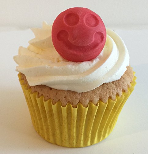 6 Handgemachte Kuchendekorationen aus Zucker: Rot Smiley Gesichter / 6 Red Sugar Smiley Faces von Holly Cupcakes