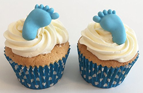 6 handgemachte Große Babyfüßchen aus Zucker / 6 Sugar Baby Blue Feet von Holly Cupcakes