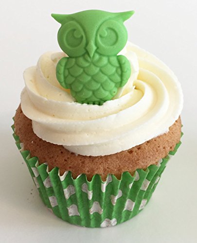 6 handgemachte kleine lindgrüne Eulen aus Zucker / 6 Sugar Lime Green Owls von Holly Cupcakes