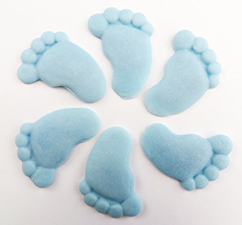 Holly Cupcakes 6 handgemachte Große Babyfüßchen aus Zucker / 6 Sugar Large Baby Blue Feet von Holly Cupcakes