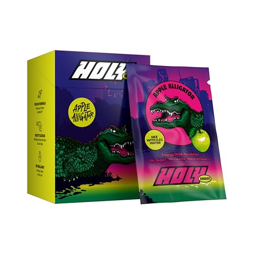 HOLY Energy Gaming Booster 10er Probier-Box 'Apple Alligator' mit saurer Apfel Geschmack Pulver | 10 Portionen mit NewCaff & Grüntee Extrakt | Focus Drink | Vegan mit 100% natürlichen Fruchtaromen von Holy Energy