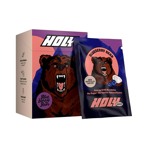 HOLY Energy Gaming Booster 10er Probier-Box 'Blueberry Bear' mit Blaubeere & Kokos Geschmack Pulver | 10 Portionen mit NewCaff & Grüntee Extrakt | Focus Drink | Vegan mit 100% natürlichen Fruchtaromen von Holy Energy