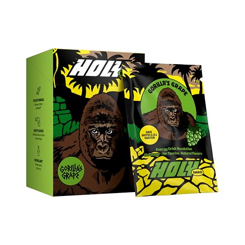 HOLY Energy Gaming Booster 10er Probier-Box 'Gorillas Grape' mit Grüne Traube Geschmack Pulver | 10 Portionen mit NewCaff & Grüntee Extrakt | Focus Drink | Vegan mit 100% natürlichen Fruchtaromen von Holy Energy