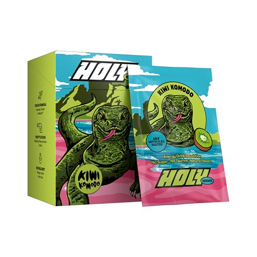 HOLY Energy Gaming Booster 10er Probier-Box 'Kiwi Komodo' mit Kiwi Geschmack Pulver | 10 Portionen mit NewCaff & Grüntee Extrakt | Focus Drink | Vegan mit 100% natürlichen Fruchtaromen von Holy Energy