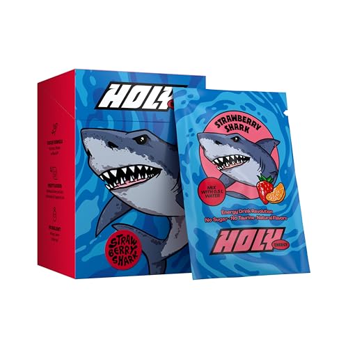 HOLY Energy Gaming Booster 10er Probier-Box 'Strawberry Shark' mit Erdbeer & Mandarine Geschmack Pulver | 10 Portionen mit NewCaff & Grüntee Extrakt | Focus Drink | Vegan mit natürlichen Fruchtaromen von Holy Energy