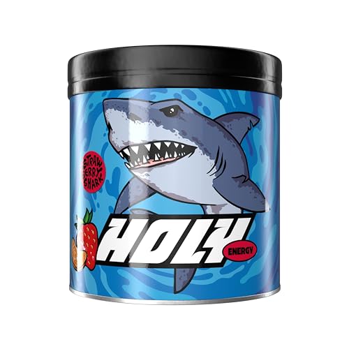 HOLY Energy 'Strawberry Shark' Focus Booster mit Erdbeer & Mandarine Geschmack - 50 Portionen mit NewCaff & Grüntee Extrakt - Energydrink in Pulverform - Vegan mit 100% natürlichen Fruchtaromen von Holy Energy