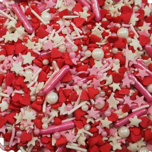 Essbare Süßigkeiten Kuchen Dekoration 95G Rot Liebe Rosa und weiße Valentinsherzen Pentagrammmischung Süßigkeiten Valentinstag Kuchen Dekoration Geburtstag Thanksgiving Kuchen Zucker Streuen von Homipooty