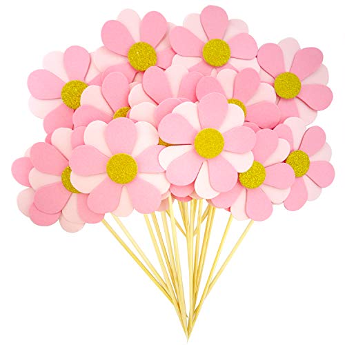 Honbay 24 Stück rosa Blumen Kuchen Cupcake Topper von Honbay