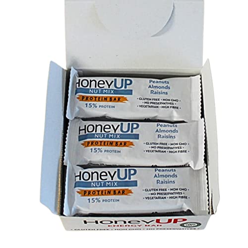 HoneyUP Nuss Mischung Protein Riegel mit Erdnüssen, Mandeln und Rosinen 40g, Display Box mit 9 Riegel x 40 g (Insgesamt: 9 Riegel) von HoneyUp